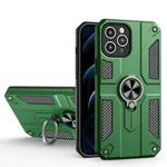Carbon Fiber Pattern PC + TPU Protective Case with Ring Holder For iPhone 12 Pro Max(Dark Green)