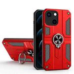 Carbon Fiber Pattern PC + TPU Protective Case with Ring Holder For iPhone 13 mini(Red)