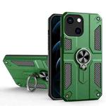 Carbon Fiber Pattern PC + TPU Protective Case with Ring Holder For iPhone 13 mini(Dark Green)