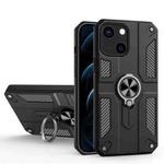 Carbon Fiber Pattern PC + TPU Protective Case with Ring Holder For iPhone 13(Black)