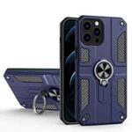Carbon Fiber Pattern PC + TPU Protective Case with Ring Holder For iPhone 13 Pro(Sapphire Blue)