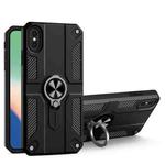For iPhone X / XS Carbon Fiber Pattern PC + TPU Protective Case with Ring Holder(Black)