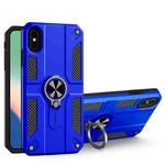 For iPhone X / XS Carbon Fiber Pattern PC + TPU Protective Case with Ring Holder(Dark Blue)