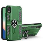 Carbon Fiber Pattern PC + TPU Protective Case with Ring Holder For iPhone XR(Dark Green)