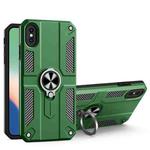 Carbon Fiber Pattern PC + TPU Protective Case with Ring Holder For iPhone XS Max(Dark Green)
