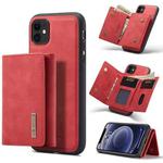 DG.MING M1 Series 3-Fold Multi Card Wallet  Back Cover Shockproof Case with Holder Function For iPhone 11(Red)
