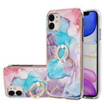 For iPhone 11 Electroplating Pattern IMD TPU Shockproof Case with Rhinestone Ring Holder (Milky Way Blue Marble)