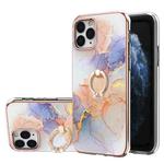 For iPhone 11 Pro Electroplating Pattern IMD TPU Shockproof Case with Rhinestone Ring Holder (Milky Way White Marble)