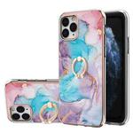 For iPhone 11 Pro Electroplating Pattern IMD TPU Shockproof Case with Rhinestone Ring Holder (Milky Way Blue Marble)