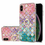 For iPhone X / XS Electroplating Pattern IMD TPU Shockproof Case with Rhinestone Ring Holder(Colorful Scales)