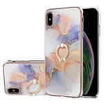 For iPhone X / XS Electroplating Pattern IMD TPU Shockproof Case with Rhinestone Ring Holder(Milky Way White Marble)