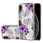 For iPhone X / XS Electroplating Pattern IMD TPU Shockproof Case with Rhinestone Ring Holder(Purple Flower)