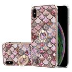 For iPhone XS Max Electroplating Pattern IMD TPU Shockproof Case with Rhinestone Ring Holder(Pink Scales)