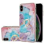 For iPhone XS Max Electroplating Pattern IMD TPU Shockproof Case with Rhinestone Ring Holder(Milky Way Blue Marble)