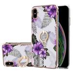 For iPhone XS Max Electroplating Pattern IMD TPU Shockproof Case with Rhinestone Ring Holder(Purple Flower)