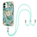 For iPhone 12 mini Electroplating Splicing Marble Flower Pattern TPU Shockproof Case with Lanyard (Blue Flower)