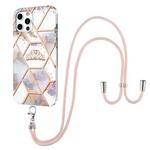 For iPhone 12 / 12 Pro Electroplating Splicing Marble Flower Pattern TPU Shockproof Case with Lanyard(Imperial Crown)