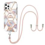 For iPhone 12 Pro Max Electroplating Splicing Marble Flower Pattern TPU Shockproof Case with Lanyard(Imperial Crown)