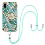 For iPhone X / XS Electroplating Splicing Marble Flower Pattern TPU Shockproof Case with Lanyard(Blue Flower)