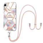 For iPhone XR Electroplating Splicing Marble Flower Pattern TPU Shockproof Case with Lanyard(Imperial Crown)