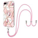 Electroplating Splicing Marble Flower Pattern TPU Shockproof Case with Lanyard For iPhone 8 Plus / 7 Plus(Pink Flower)