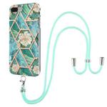 Electroplating Splicing Marble Flower Pattern TPU Shockproof Case with Lanyard For iPhone 8 Plus / 7 Plus(Blue Flower)