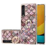 For LG Stylo 7 4G Electroplating Pattern IMD TPU Shockproof Case with Rhinestone Ring Holder(Pink Scales)