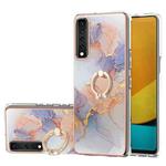 For LG Stylo 7 4G Electroplating Pattern IMD TPU Shockproof Case with Rhinestone Ring Holder(Milky Way White Marble)