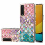 For LG Stylo 7 5G Electroplating Pattern IMD TPU Shockproof Case with Rhinestone Ring Holder(Colorful Scales)