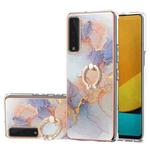 For LG Stylo 7 5G Electroplating Pattern IMD TPU Shockproof Case with Rhinestone Ring Holder(Milky Way White Marble)