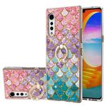 For LG Velvet 4G / Velvet 5G / G9 Electroplating Pattern IMD TPU Shockproof Case with Rhinestone Ring Holder(Colorful Scales)