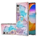 For LG Velvet 4G / Velvet 5G / G9 Electroplating Pattern IMD TPU Shockproof Case with Rhinestone Ring Holder(Milky Way Blue Marble)