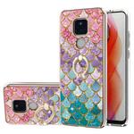 For Motorola Moto G Play 2021 Electroplating Pattern IMD TPU Shockproof Case with Rhinestone Ring Holder(Colorful Scales)