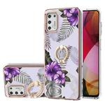 For Motorola Moto G Stylus 2021 Electroplating Pattern IMD TPU Shockproof Case with Rhinestone Ring Holder(Purple Flower)