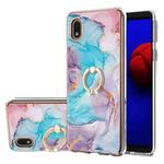 For Samsung Galaxy A01 Core Electroplating Pattern IMD TPU Shockproof Case with Rhinestone Ring Holder(Milky Way Blue Marble)