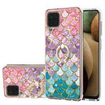 For Samsung Galaxy A12/M12/F12 Electroplating Pattern IMD TPU Shockproof Case with Rhinestone Ring Holder(Colorful Scales)