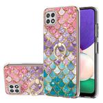 For Samsung Galaxy A22 5G US Version Electroplating Pattern IMD TPU Shockproof Case with Rhinestone Ring Holder(Colorful Scales)