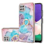 For Samsung Galaxy A22 5G US Version Electroplating Pattern IMD TPU Shockproof Case with Rhinestone Ring Holder(Milky Way Blue Marble)