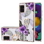For Samsung Galaxy A51 5G Electroplating Pattern IMD TPU Shockproof Case with Rhinestone Ring Holder(Purple Flower)