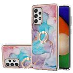 For Samsung Galaxy A52 4G/5G Electroplating Pattern IMD TPU Shockproof Case with Rhinestone Ring Holder(Milky Way Blue Marble)