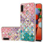 For Samsung Galaxy M11/A11 Electroplating Pattern IMD TPU Shockproof Case with Rhinestone Ring Holder(Colorful Scales)