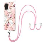 For Samsung Galaxy S20+ Electroplating Splicing Marble Flower Pattern TPU Shockproof Case with Lanyard(Pink Flower)