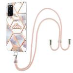 For Samsung Galaxy S20 Electroplating Splicing Marble Flower Pattern TPU Shockproof Case with Lanyard(Imperial Crown)