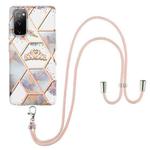 For Samsung Galaxy S20 FE 5G / 4G Electroplating Splicing Marble Flower Pattern TPU Shockproof Case with Lanyard(Imperial Crown)