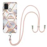 For Samsung Galaxy A21s Electroplating Splicing Marble Flower Pattern TPU Shockproof Case with Lanyard(Imperial Crown)