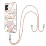 For Samsung Galaxy A51 5G Electroplating Splicing Marble Flower Pattern TPU Shockproof Case with Lanyard(Imperial Crown)