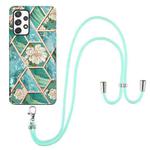 For Samsung Galaxy A72 5G / 4G Electroplating Splicing Marble Flower Pattern TPU Shockproof Case with Lanyard(Blue Flower)