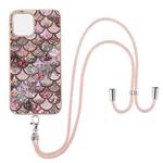 For iPhone 13 mini Electroplating Pattern IMD TPU Shockproof Case with Neck Lanyard (Pink Scales)