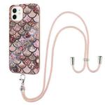 For iPhone 12 mini Electroplating Pattern IMD TPU Shockproof Case with Neck Lanyard (Pink Scales)