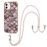 For iPhone 12 / 12 Pro Electroplating Pattern IMD TPU Shockproof Case with Neck Lanyard(Pink Scales)